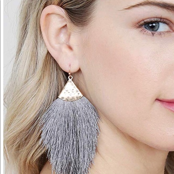 Feather Fringe Earrings in Grey - Picture 2 of 2